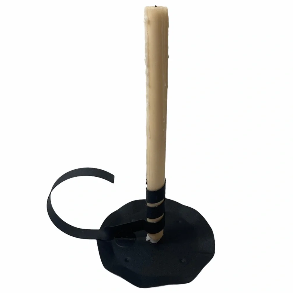 Vintage Handmade Metal Candle Stick Holder Large Antique Chamberstick Black Iron